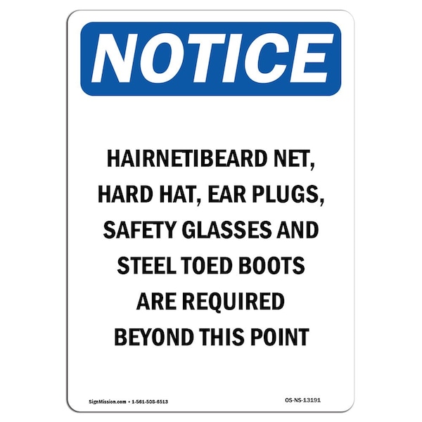 OSHA Sign, Hairnet Beard Net Hard Hat Ear, 5in X 3.5in Decal, 10PK, 3.5" W, 5" H, Portrait, PK10